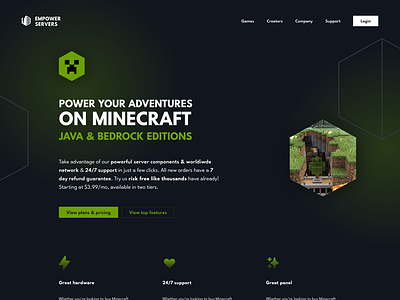 Empower Servers Landing Page for Minecraft Hosting