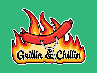 Grillin & Chillin Sticker Design cookout design fire grilling hot dog illustration sticker design summer vector