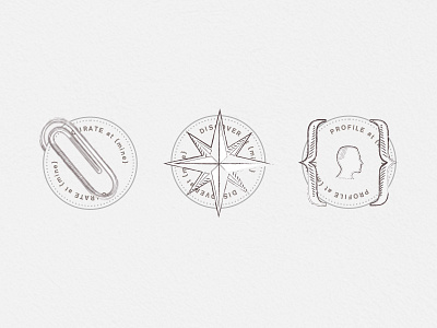 Icons circle clip compass drawing icons paper pictograms profile rounded vintage webdesign