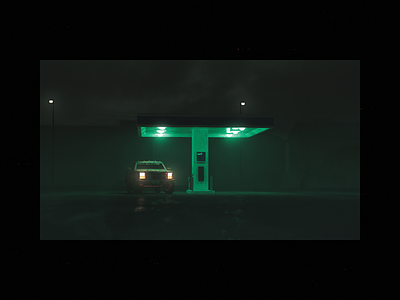 Self Service — Render art atmospheric dark fog gas station green moody render truck