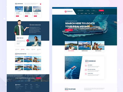 Lunch & Ferry Landing Page Concept blue branding color design homepage landing layout mobile app red redesign typography voyage web design