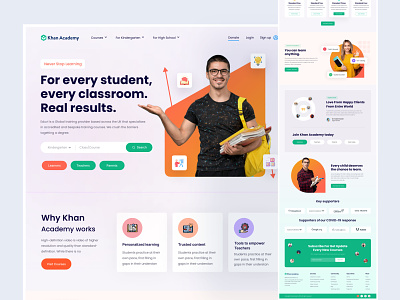 Khan Academy For Student Class Landing Page layout rede redesign ui ux design web design