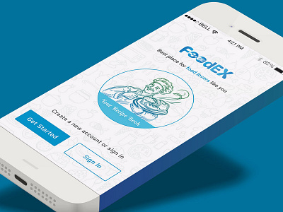 FoodeX Apps Sign Get Started, Sign In form illustration ios login material mobile notifications register sign in sign up user