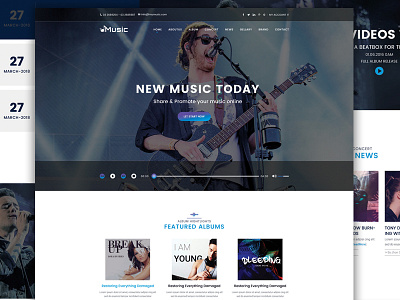 Music Template Home Page design mobile app ui ux web design