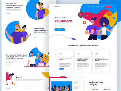 Youtube Web Landing Page activity branding clean color creative illustration landing layout mobile app redesign typography web design