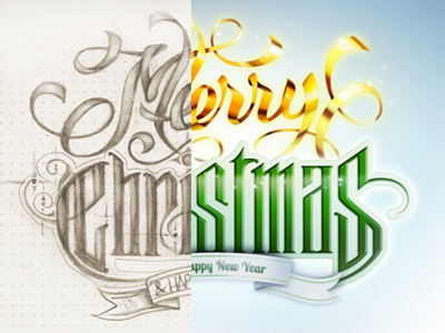 Merry Christmas / Process christmas illustrator lettering photoshop process sketches type typography vector