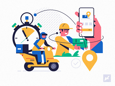 Illustration on the theme of the delivery of parcels for sale box buy courier delivery fast graphic design illustration moto parcel sale scooter time vector