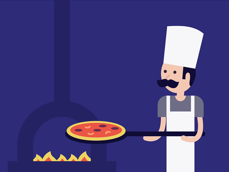 Chef chef flames gif illustration loop moustache onboarding oven pizza