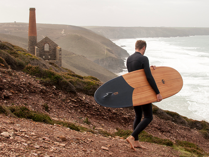 Tide x Otter tom blake hollow matte black surf wooden surfboard craft handmade cornwall surfboard wood otter tide
