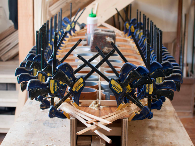 Surfboard Construction clamps process workshop cornwall tide surf wood cedar rails surfboard wooden handmade