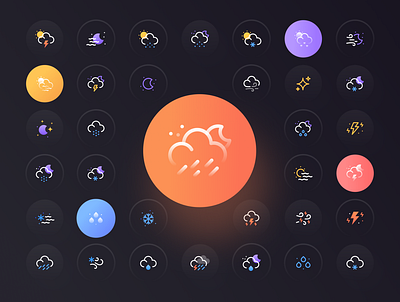 Weatherly Icons cloud design flat icon icon set icons icons set identity illustration illustrator minimal moon rain snow star sun ui vector water wind