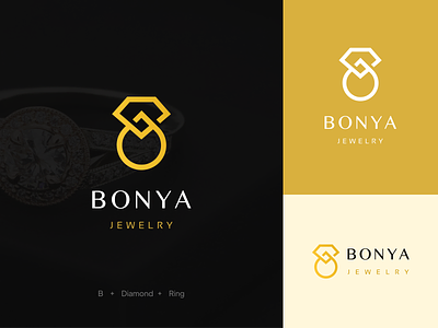 Bonya Jewelry logo E2 brandbook branding cibook dimond gold golden icon identity illustration jewelry jewelry logo logo logo design logo designer logo designs minimal ring visual identity