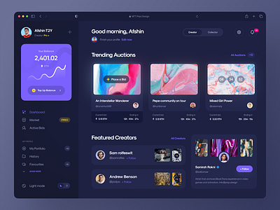 NFT Dashboard Dark by Afshin T2Y for Piqo Design on Dribbble