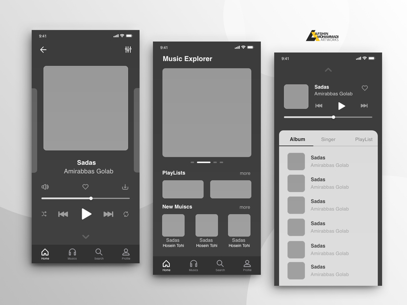 Wireframe app music by Afshin T2Y on Dribbble