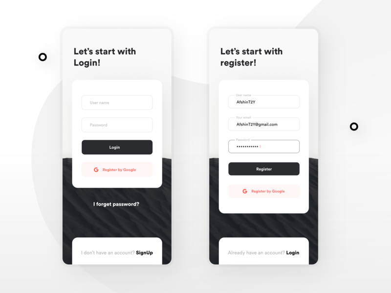 signup and login by Afshin T2Y on Dribbble