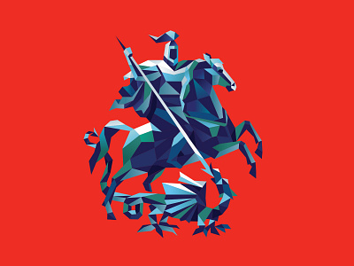 Low poly coat of arms of Moscow armor battle beast coatofarms dragon grains horse illustration knight lowpoly moscow russia victory weapon