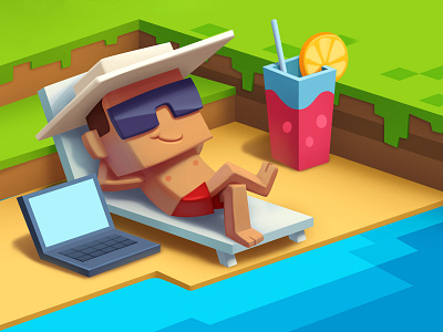 May 14 - Freelancers day in Russia 3d beach cocktail freelance freelancer minecraft relax rest voxel