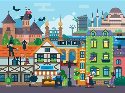 Germany+Romania+Turkey+Poland attractions calendar character city flat flat illustration fun germany illustration panorama poland polygraphy print romania turkey