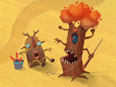 Evil tree calendar character evil fishing illustration monster moose polygraphy print