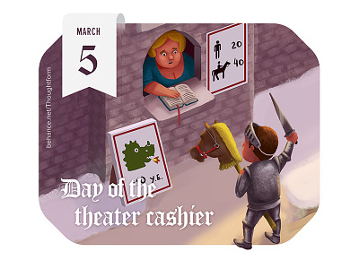 Castle\March 5 - Day of the theater cashier calendar cash celebration character date fun illustration march sticker theatre