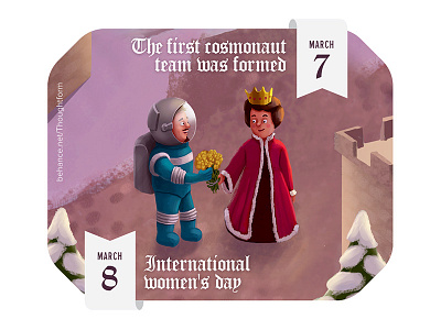 Castle\March 7-8 - Cosmonaut team & Women's Day 8march calendar celebration character date fun illustration march princess spaceman woman