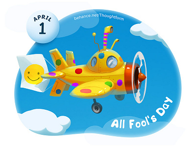 In the sky / April 1 - All Fools Day april calendar celebration character date fools fun illustration sticker