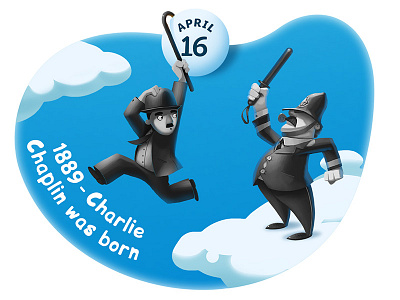 In the sky / April 16. 1889 - Charlie Chaplin was born april calendar celebration chaplin character date fun illustration sticker