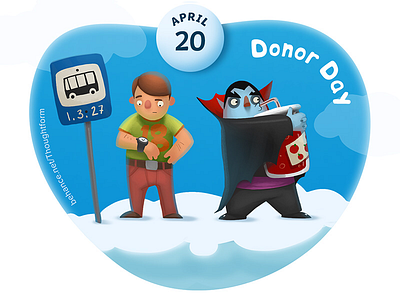 In the sky \ April 20 - Donor Day april calendar celebration character date donor dracula fun illustration sticker
