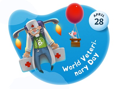 In the sky\ April 28 - World Veterinary Day april calendar celebration character date fun illustration sticker veterinary