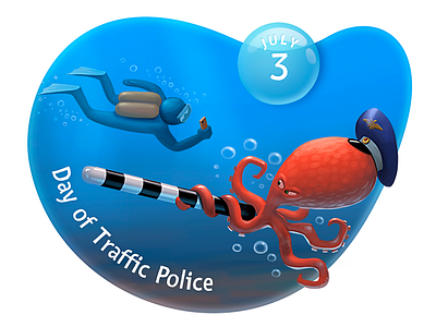 Underwater\July3 - Day of Traffic Police calendar character date diver fun illustration july octopus police sticker underwater