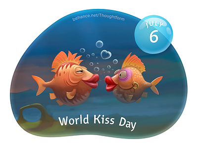 Underwater\July6 - World Kiss Day calendar celebration character date fish fun illustration july kiss sticker underwater