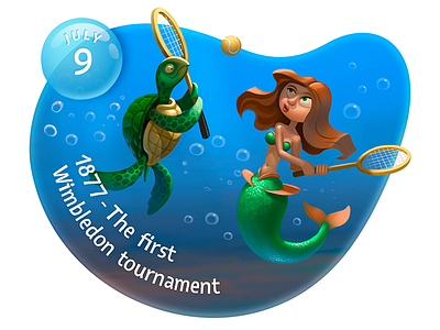 Underwater\July9 - 1877 the first Wimbledon tournament calendar celebration character date fun illustration july mermaid sticker turtle underwater wimbledon