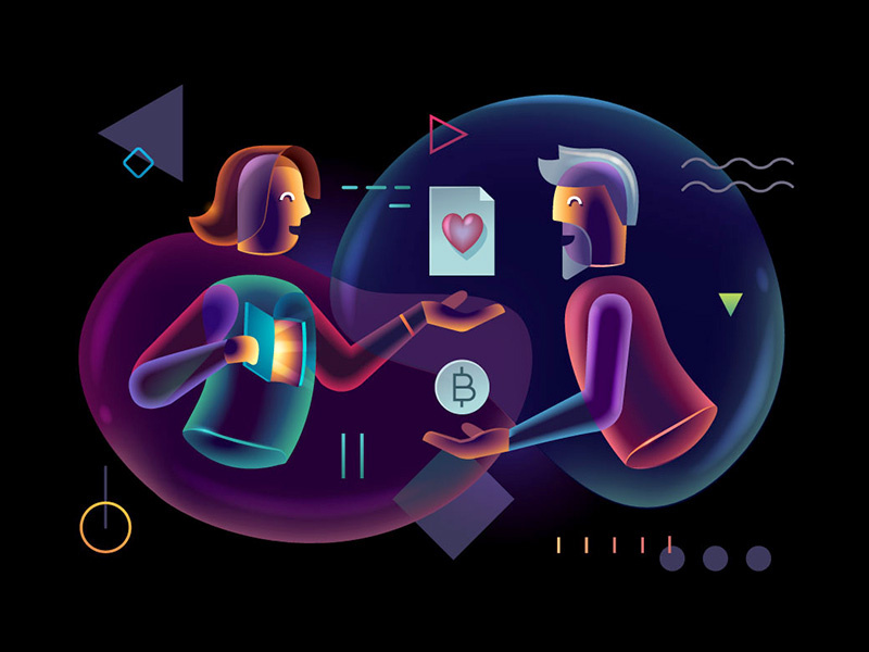 Commitment glow neon transparent technology software psychology illustration hitech glowing designer character