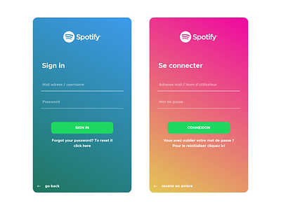 Daily UI - #19 - Spotify Sign in page application art blue connexion creative gradient green in mail password pink redesign sign sign in spotify ui username white