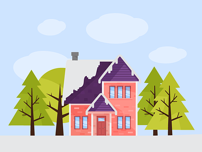 Snowed house flat home house illustration infographic snow tree vector