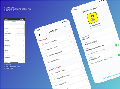 DAILY007 - SETTINGS 007 app daily 007 daily 100 daily ui settings settings page settings ui snapchat ui