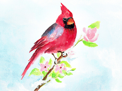 Handmade Watercolor Bird animal art flower leaf and bird red bird texture watercolor bird