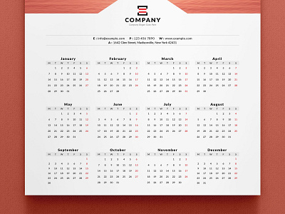 2019 One Page Wall Calendar 2019 calendar business calendar clean corporate creative design elegant layout minimal modern monday one page calendar professional simple wall calendar