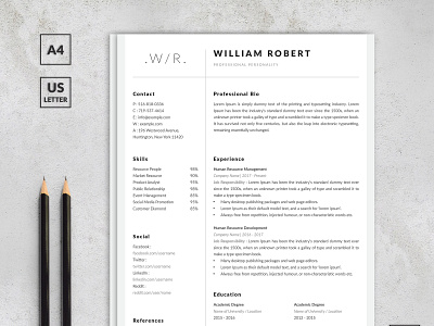 Elegant Resume & Cover Letter business clean cover letter creative cv cv design design elegant job cv job experience layout minimal minimalist modern professional resume simple templates