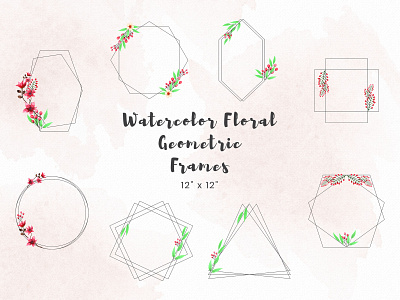 Watercolor floral geometric frames