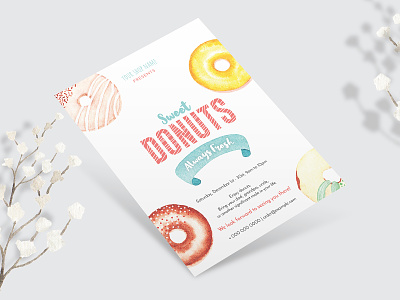Donuts Flyer Template bithday food chocolate donuts clean creative donut party donuts donuts birthday donuts flyer donuts invitation donuts template elegant i love donuts illustration professional sweet breakfast sweet celebration sweet donuts layout yummy donuts flyer
