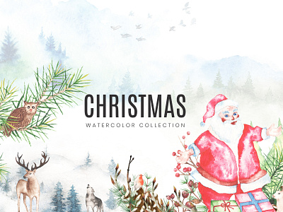 2020 Christmas Watercolor Collection christmas bouquet christmas elements christmas patterns christmas set christmas wreath getting card hand painted merry christmasm santa claus xmas collection