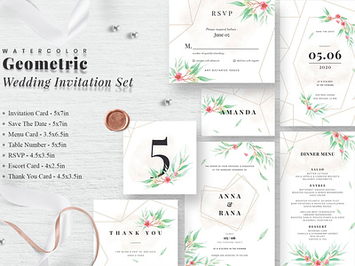 Watercolor Geometric Wedding Invitation Set