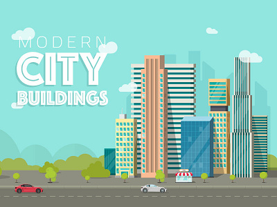 City Buildings building cartoon city cityscape design flat landspace skyscraper town trees urban vector