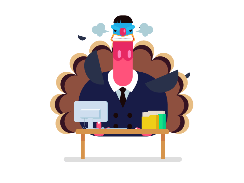 Office Turkey 2d 2d animation after affects angry animation bird bodymovin character character animation cycle download emoji emotion flat illustration motion design shape animation stickers telegram vector