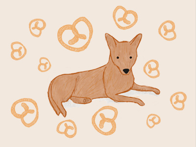 A pup and some pretzels digital digitalillustration dog handdrawn illustration