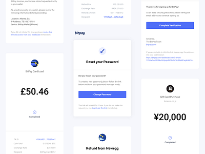 BitPay Email Design Refresh bitcoin blockchain branding crypto email design email templates payment product design receipt typography ux