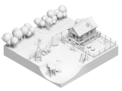 The Lonely Farm #2 3d country farm house illustration isometric rboy rocketboy sheep village wip
