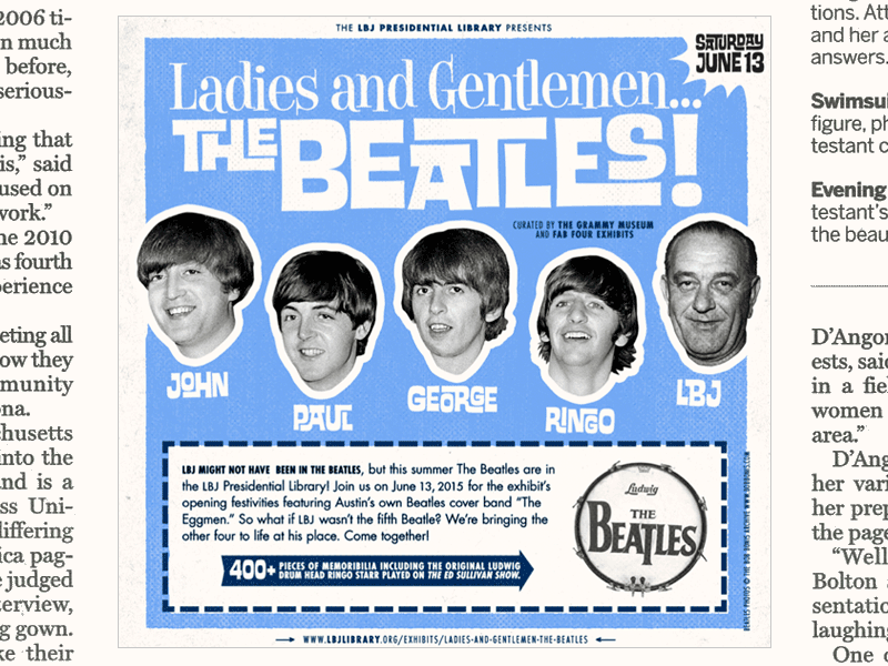 “Ladies and Gentlemen… The Beatles!” ad ad campaign lbj presidential library print rejected the beatles