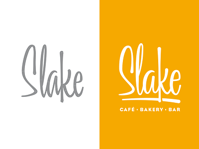Slake Café logotype arrow austin brush script carmel type co. design jerry berg logo modified type script sign painting type